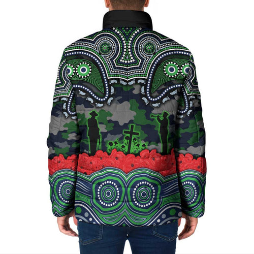 ANZAC Day Canberra Raiders Padded Jacket Military Memorial Aboriginal Indigenous Art
