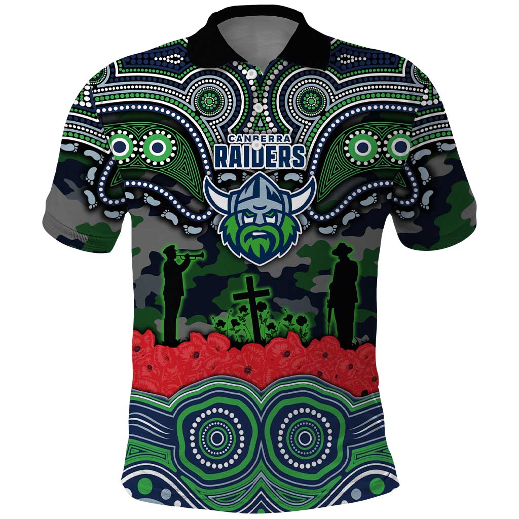 ANZAC Day Canberra Raiders Polo Shirt Military Memorial Aboriginal Indigenous Art