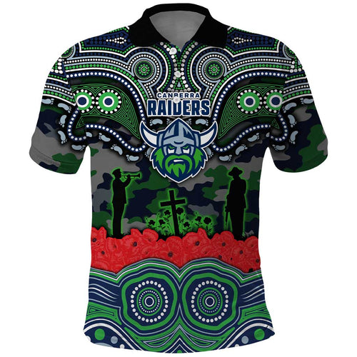 ANZAC Day Canberra Raiders Polo Shirt Military Memorial Aboriginal Indigenous Art