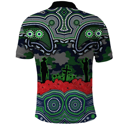 ANZAC Day Canberra Raiders Polo Shirt Military Memorial Aboriginal Indigenous Art