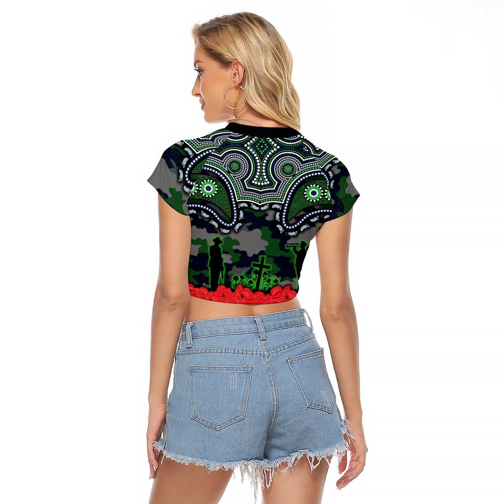 ANZAC Day Canberra Raiders Raglan Cropped T Shirt Military Memorial Aboriginal Indigenous Art