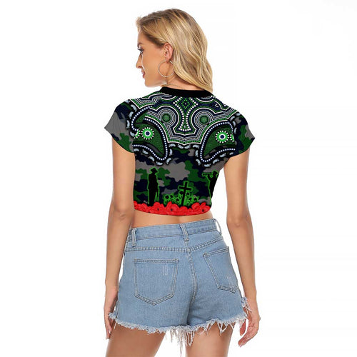 ANZAC Day Canberra Raiders Raglan Cropped T Shirt Military Memorial Aboriginal Indigenous Art