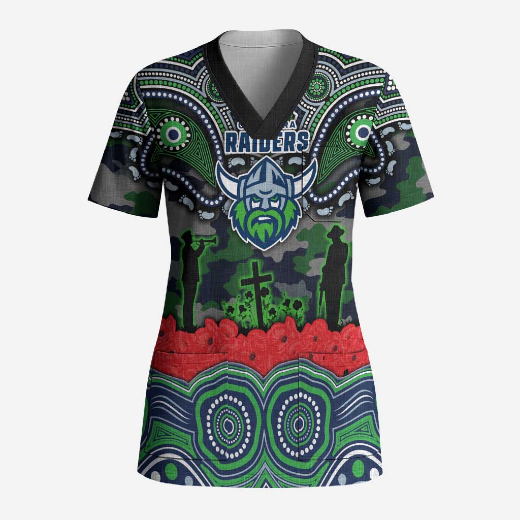 ANZAC Day Canberra Raiders Scrub Top Military Memorial Aboriginal Indigenous Art
