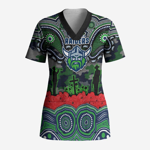 ANZAC Day Canberra Raiders Scrub Top Military Memorial Aboriginal Indigenous Art