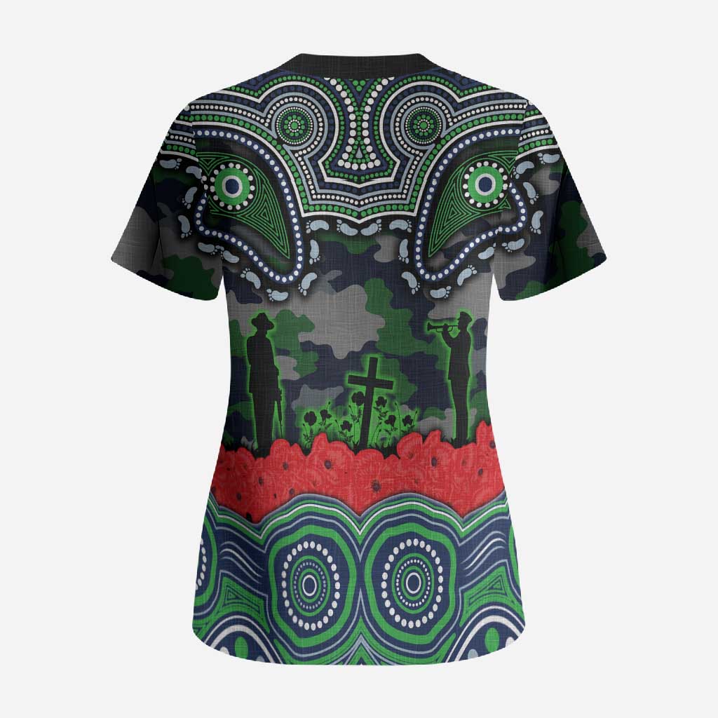 ANZAC Day Canberra Raiders Scrub Top Military Memorial Aboriginal Indigenous Art