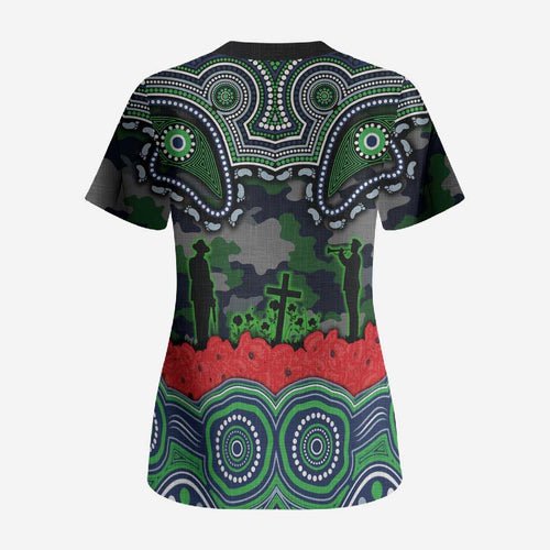 ANZAC Day Canberra Raiders Scrub Top Military Memorial Aboriginal Indigenous Art