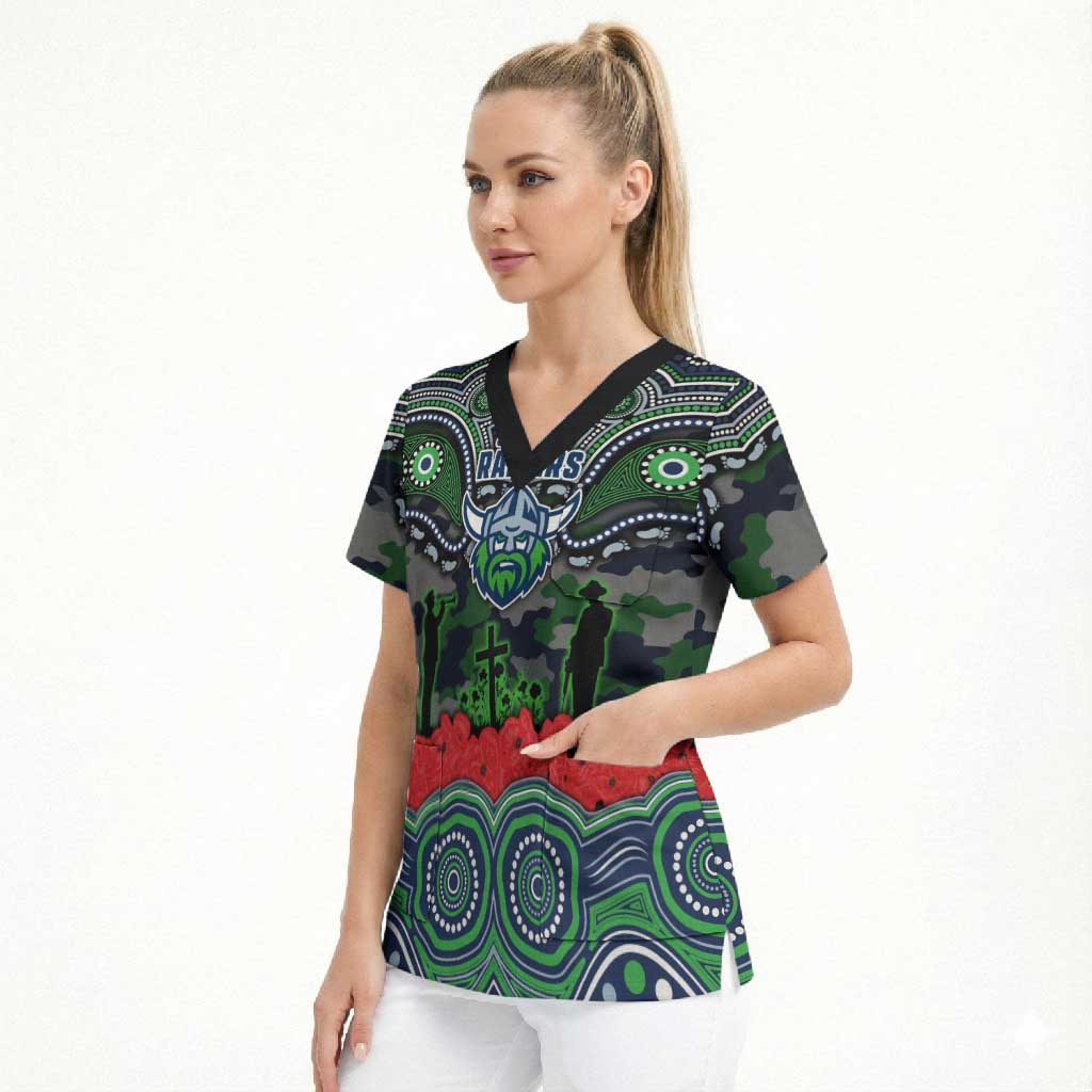 ANZAC Day Canberra Raiders Scrub Top Military Memorial Aboriginal Indigenous Art