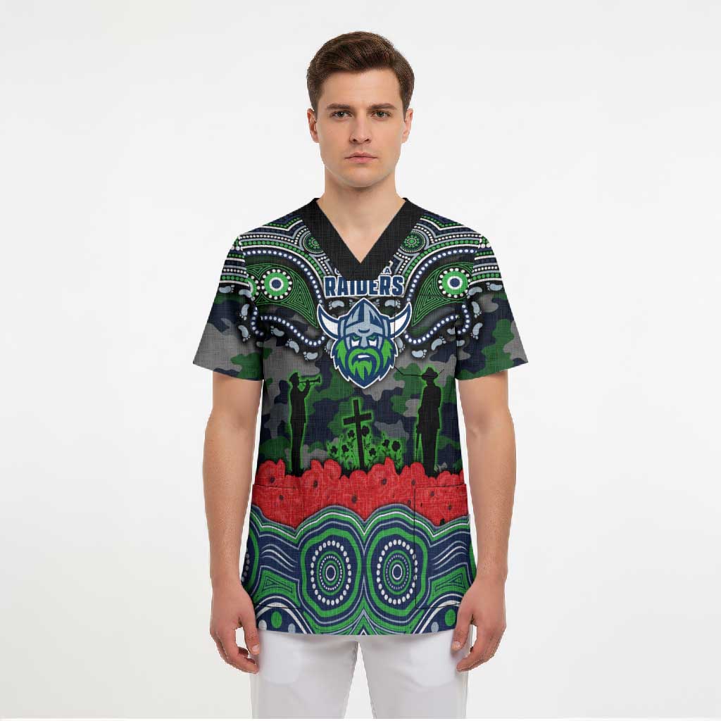 ANZAC Day Canberra Raiders Scrub Top Military Memorial Aboriginal Indigenous Art