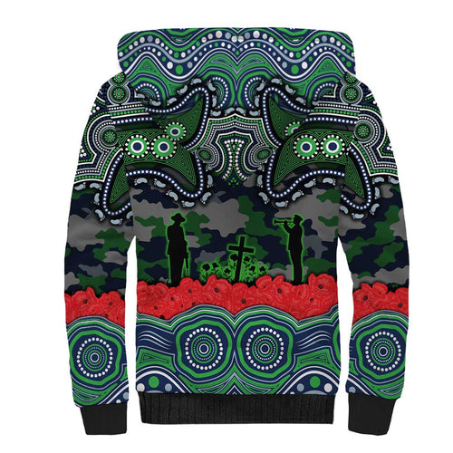ANZAC Day Canberra Raiders Sherpa Hoodie Military Memorial Aboriginal Indigenous Art