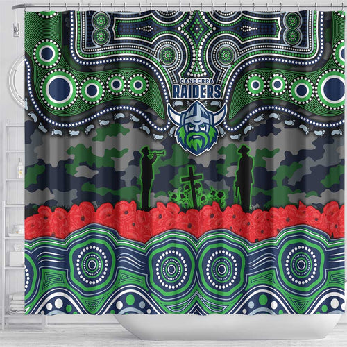 ANZAC Day Canberra Raiders Shower Curtain Military Memorial Aboriginal Indigenous Art