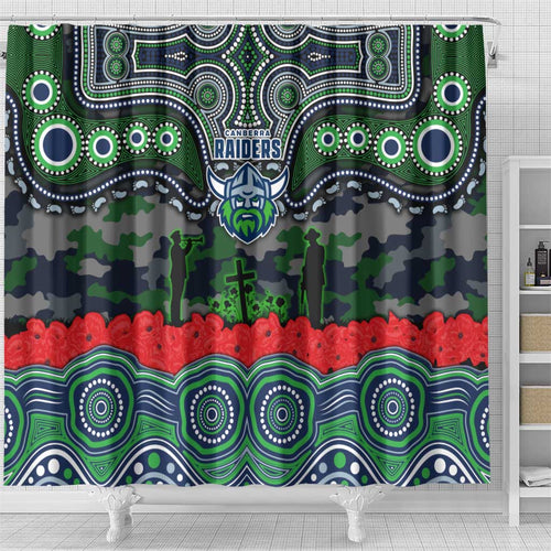 ANZAC Day Canberra Raiders Shower Curtain Military Memorial Aboriginal Indigenous Art
