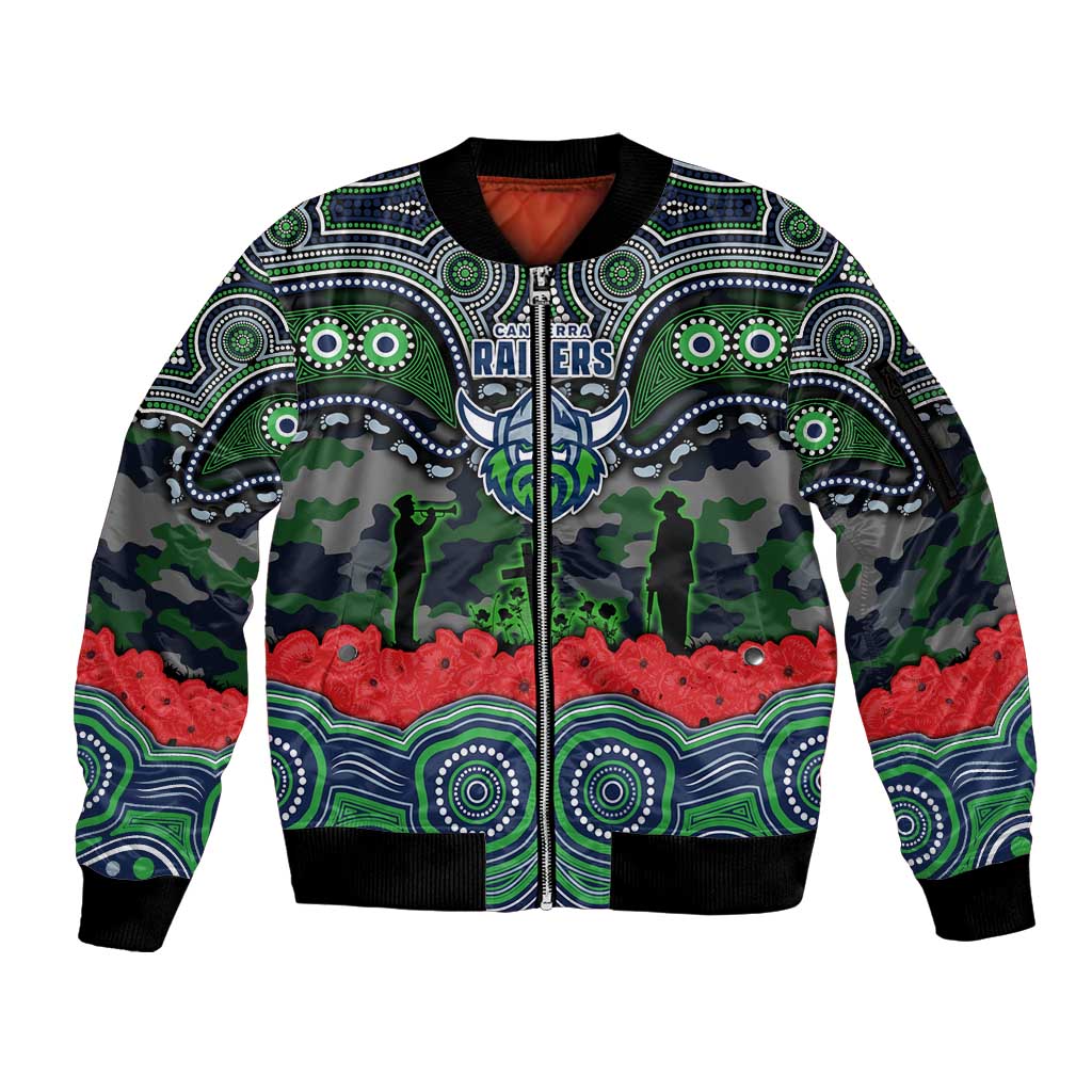 ANZAC Day Canberra Raiders Sleeve Zip Bomber Jacket Military Memorial Aboriginal Indigenous Art