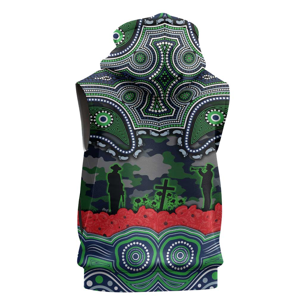 ANZAC Day Canberra Raiders Sleeveless Hoodie Military Memorial Aboriginal Indigenous Art