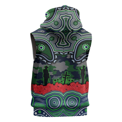 ANZAC Day Canberra Raiders Sleeveless Hoodie Military Memorial Aboriginal Indigenous Art