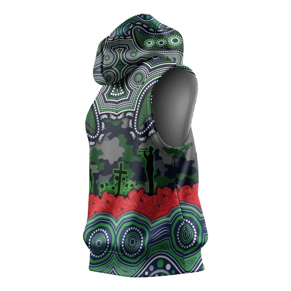 ANZAC Day Canberra Raiders Sleeveless Hoodie Military Memorial Aboriginal Indigenous Art