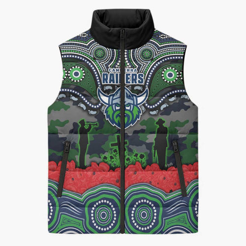 ANZAC Day Canberra Raiders Sleeveless Puffer Jacket Military Memorial Aboriginal Indigenous Art