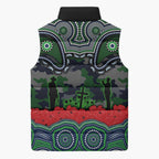ANZAC Day Canberra Raiders Sleeveless Puffer Jacket Military Memorial Aboriginal Indigenous Art