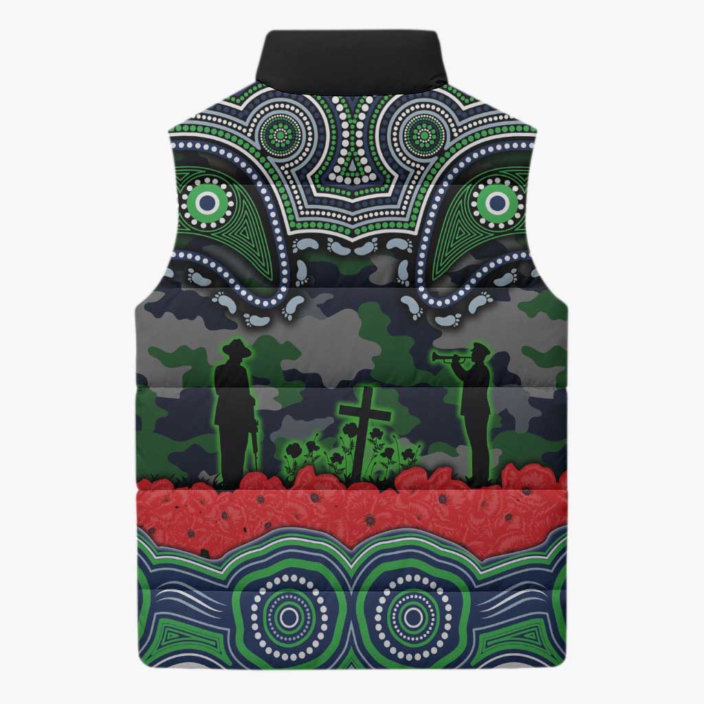 ANZAC Day Canberra Raiders Sleeveless Puffer Jacket Military Memorial Aboriginal Indigenous Art