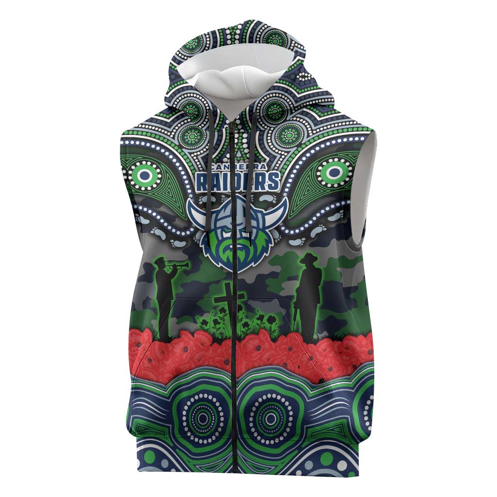 ANZAC Day Canberra Raiders Sleeveless Zip Hoodie Military Memorial Aboriginal Indigenous Art