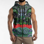 ANZAC Day Canberra Raiders Sleeveless Zip Hoodie Military Memorial Aboriginal Indigenous Art