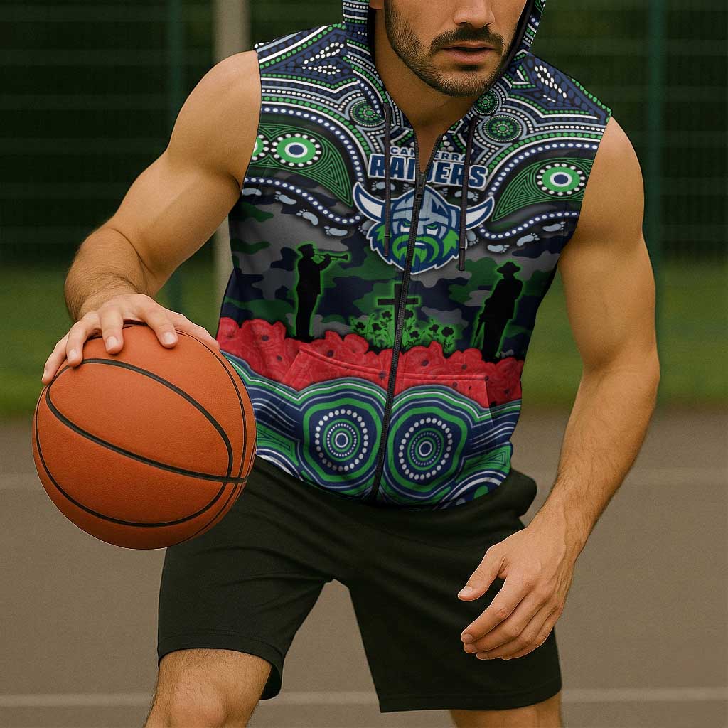ANZAC Day Canberra Raiders Sleeveless Zip Hoodie Military Memorial Aboriginal Indigenous Art
