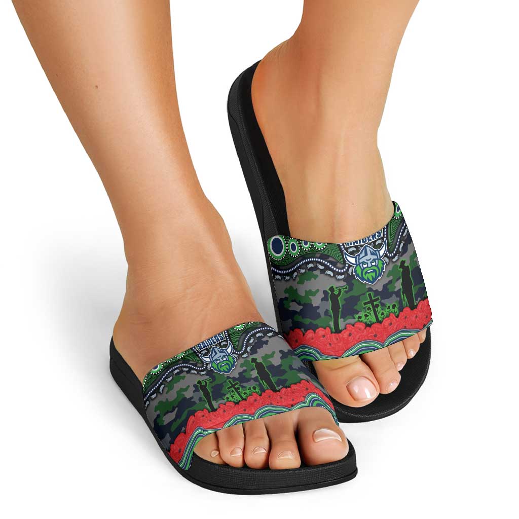 ANZAC Day Canberra Raiders Slide Sandals Military Memorial Aboriginal Indigenous Art