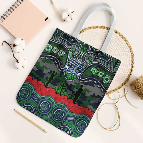 ANZAC Day Canberra Raiders Tote Bag Military Memorial Aboriginal Indigenous Art