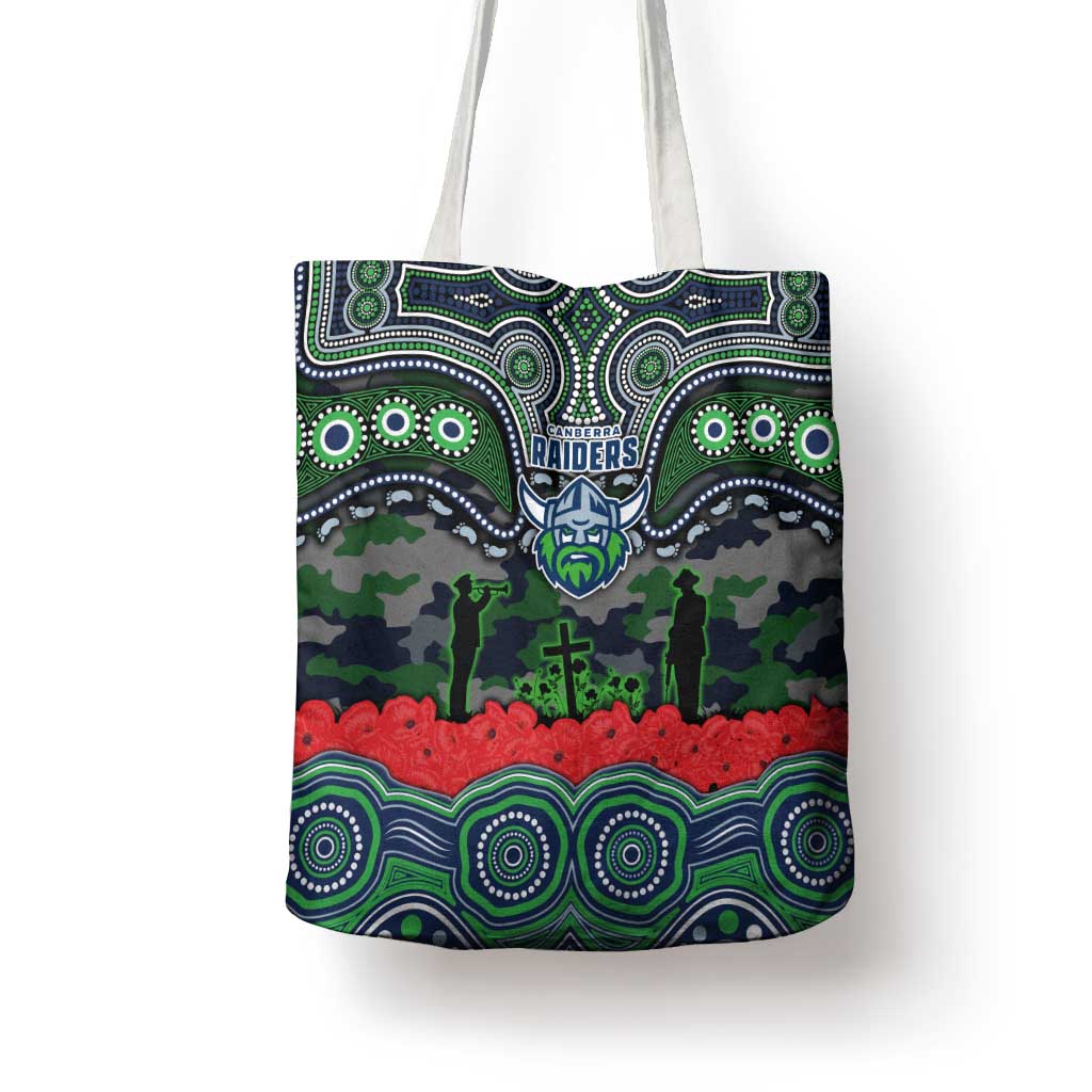 ANZAC Day Canberra Raiders Tote Bag Military Memorial Aboriginal Indigenous Art