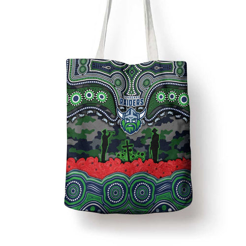 ANZAC Day Canberra Raiders Tote Bag Military Memorial Aboriginal Indigenous Art