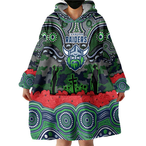 ANZAC Day Canberra Raiders Wearable Blanket Hoodie Military Memorial Aboriginal Indigenous Art