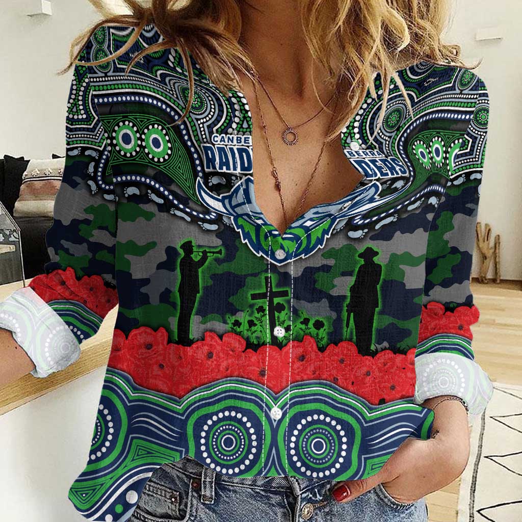 ANZAC Day Canberra Raiders Women Casual Shirt Military Memorial Aboriginal Indigenous Art