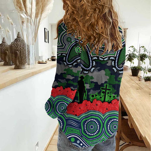 ANZAC Day Canberra Raiders Women Casual Shirt Military Memorial Aboriginal Indigenous Art