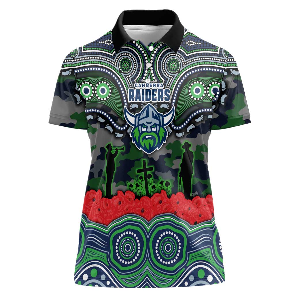 ANZAC Day Canberra Raiders Women Polo Shirt Military Memorial Aboriginal Indigenous Art