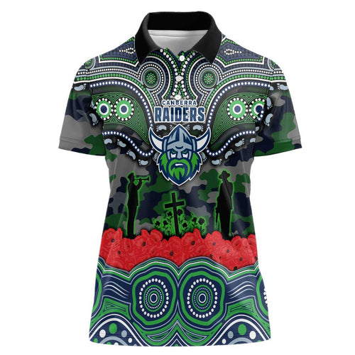 ANZAC Day Canberra Raiders Women Polo Shirt Military Memorial Aboriginal Indigenous Art
