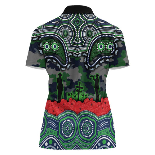 ANZAC Day Canberra Raiders Women Polo Shirt Military Memorial Aboriginal Indigenous Art