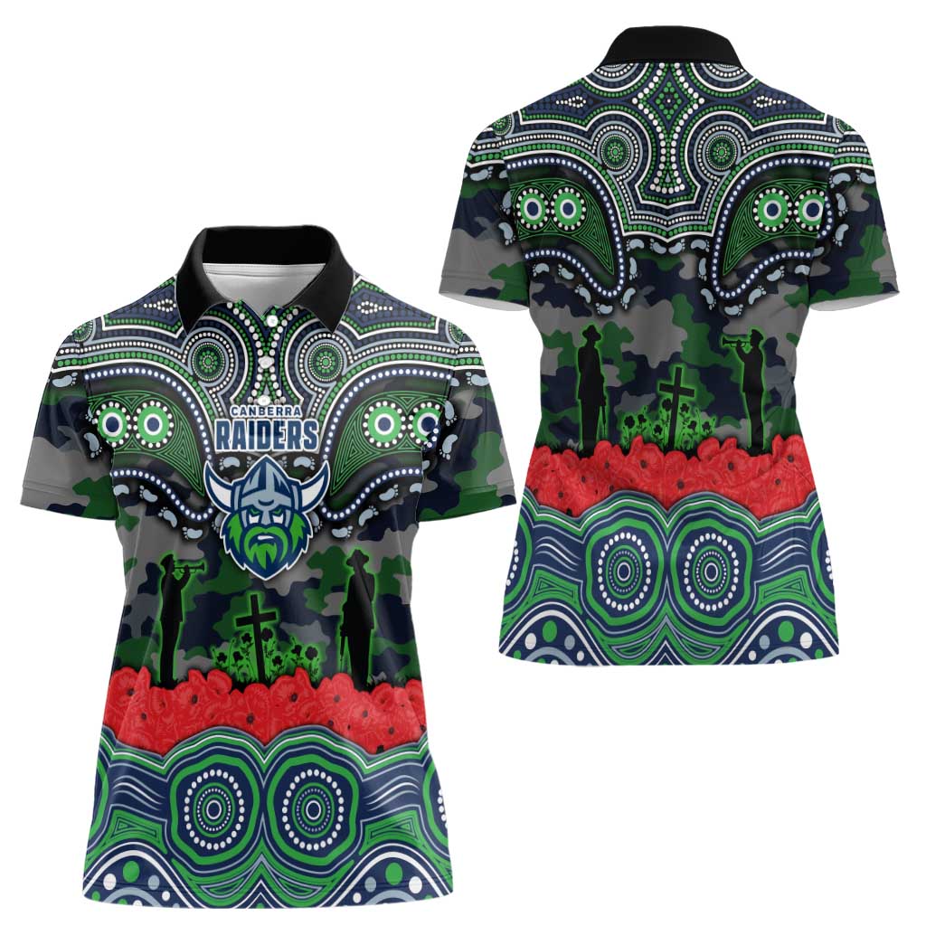 ANZAC Day Canberra Raiders Women Polo Shirt Military Memorial Aboriginal Indigenous Art