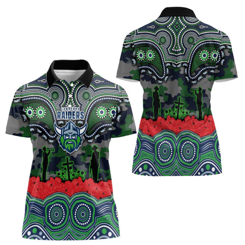 ANZAC Day Canberra Raiders Women Polo Shirt Military Memorial Aboriginal Indigenous Art