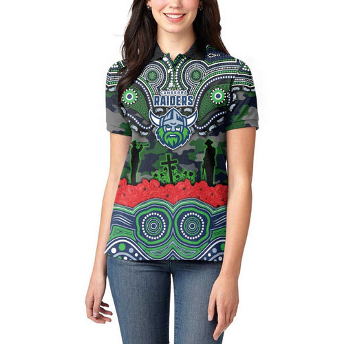 ANZAC Day Canberra Raiders Women Polo Shirt Military Memorial Aboriginal Indigenous Art