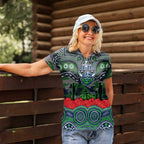 ANZAC Day Canberra Raiders Women Polo Shirt Military Memorial Aboriginal Indigenous Art