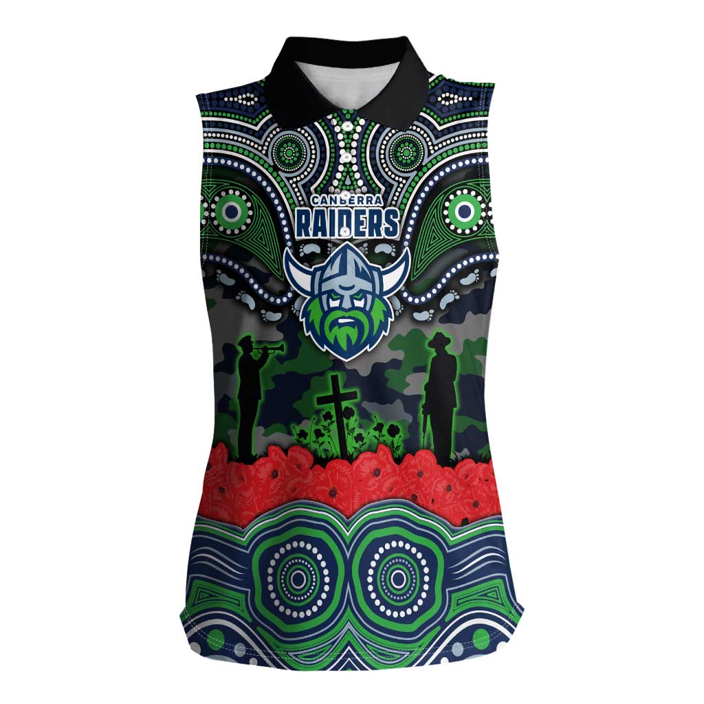 ANZAC Day Canberra Raiders Women Sleeveless Polo Shirt Military Memorial Aboriginal Indigenous Art