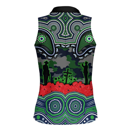 ANZAC Day Canberra Raiders Women Sleeveless Polo Shirt Military Memorial Aboriginal Indigenous Art