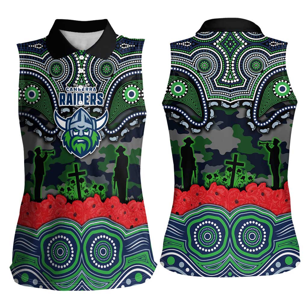 ANZAC Day Canberra Raiders Women Sleeveless Polo Shirt Military Memorial Aboriginal Indigenous Art