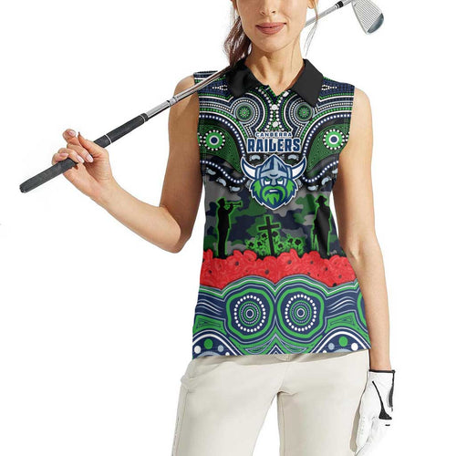 ANZAC Day Canberra Raiders Women Sleeveless Polo Shirt Military Memorial Aboriginal Indigenous Art