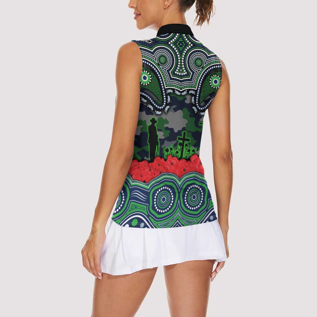 ANZAC Day Canberra Raiders Women Sleeveless Polo Shirt Military Memorial Aboriginal Indigenous Art
