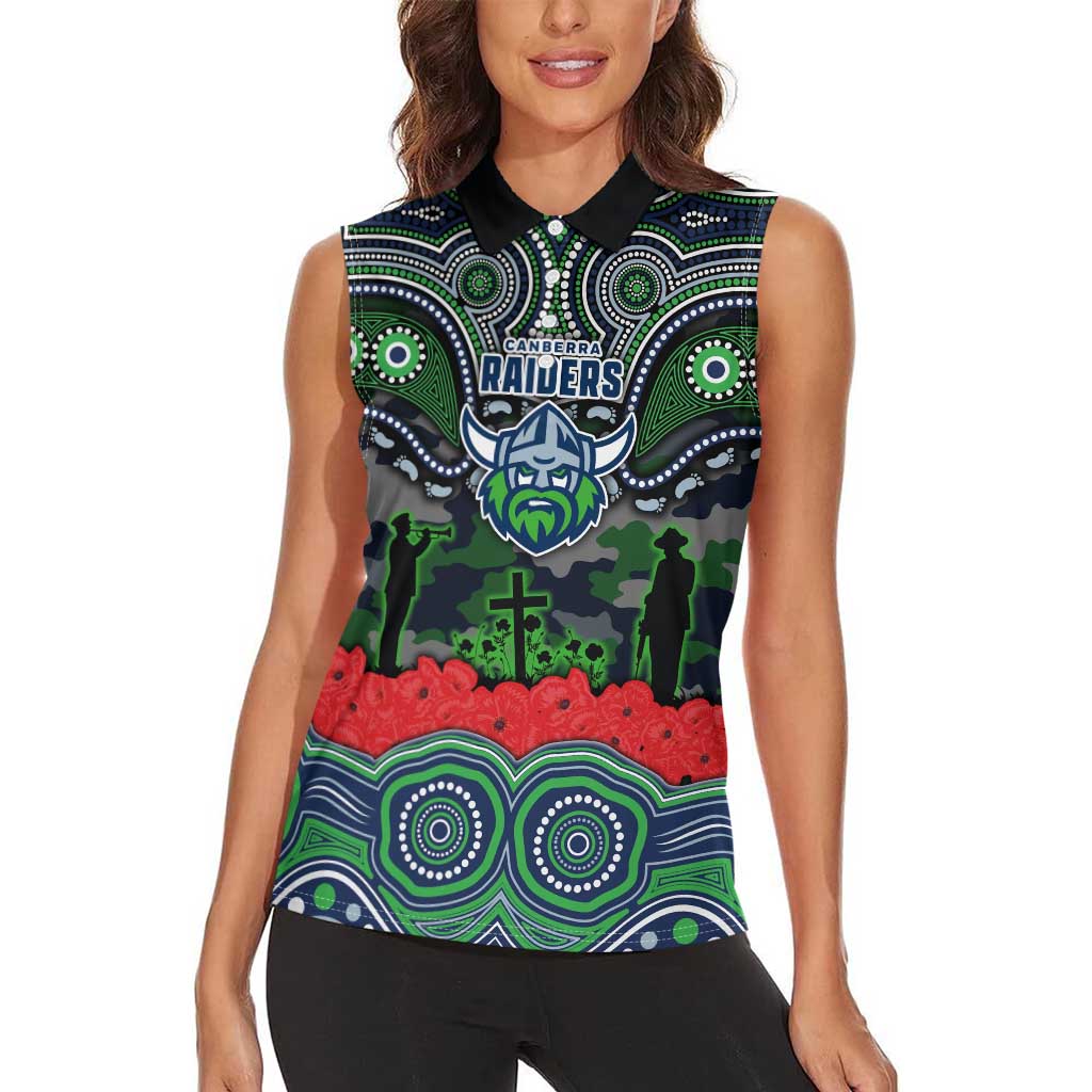 ANZAC Day Canberra Raiders Women Sleeveless Polo Shirt Military Memorial Aboriginal Indigenous Art