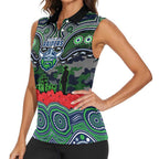 ANZAC Day Canberra Raiders Women Sleeveless Polo Shirt Military Memorial Aboriginal Indigenous Art