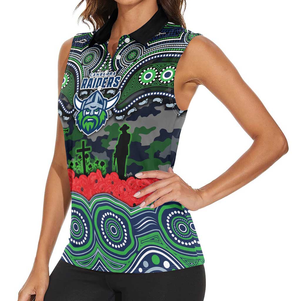 ANZAC Day Canberra Raiders Women Sleeveless Polo Shirt Military Memorial Aboriginal Indigenous Art
