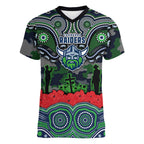 ANZAC Day Canberra Raiders Women V-Neck T-Shirt Military Memorial Aboriginal Indigenous Art