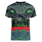 ANZAC Day Canberra Raiders Women V-Neck T-Shirt Military Memorial Aboriginal Indigenous Art