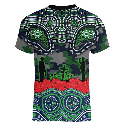 ANZAC Day Canberra Raiders Women V-Neck T-Shirt Military Memorial Aboriginal Indigenous Art